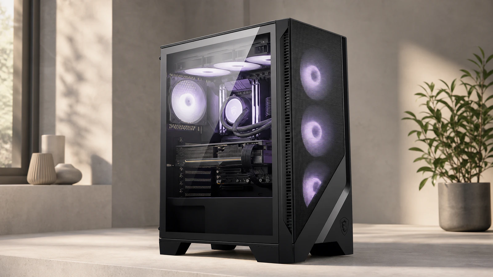 Illustration de la configuration Création & Montage 4K avec le boîtier MAG Forge 120A Airflow